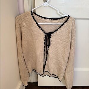 Women's Tan Sweater with Black Trim